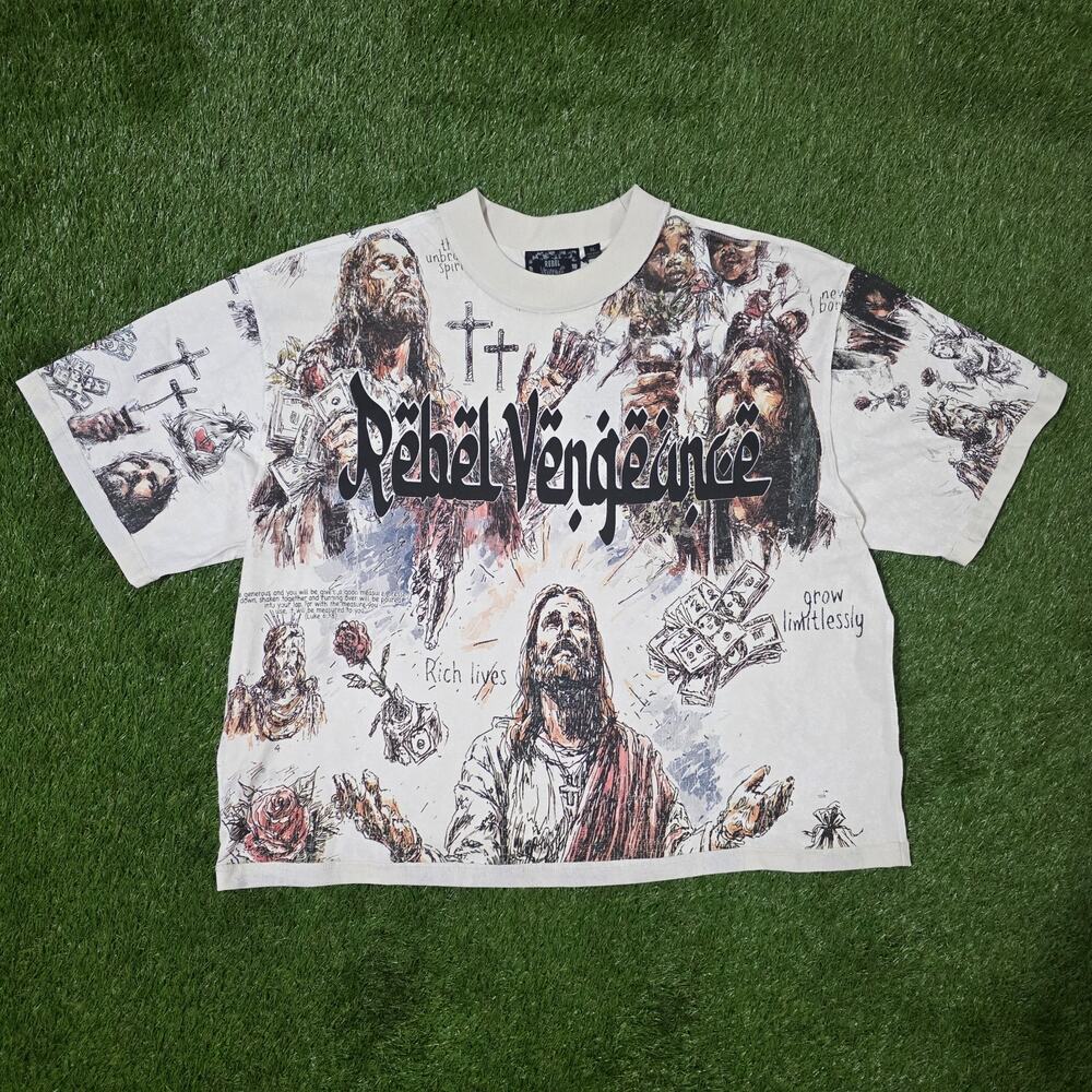Rebel Vengeance Religious Unbroken Jesus Graphic Tee Men's Sz Large T-Shirt New